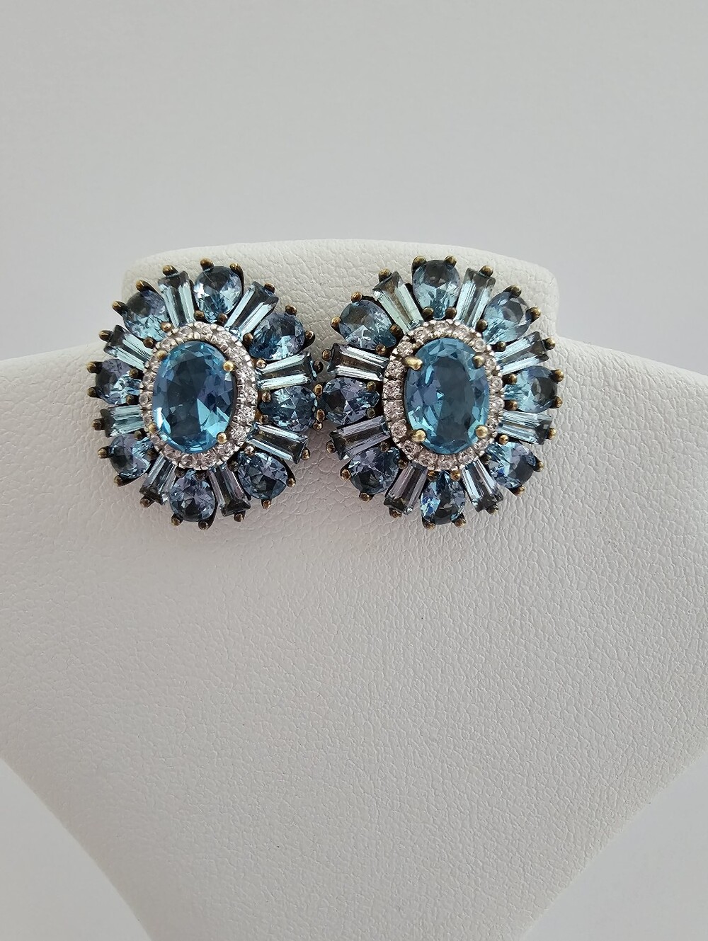 Vintage Ralph Lauren 925 Sterling Silver Blue Crystal Sunburst Earrings